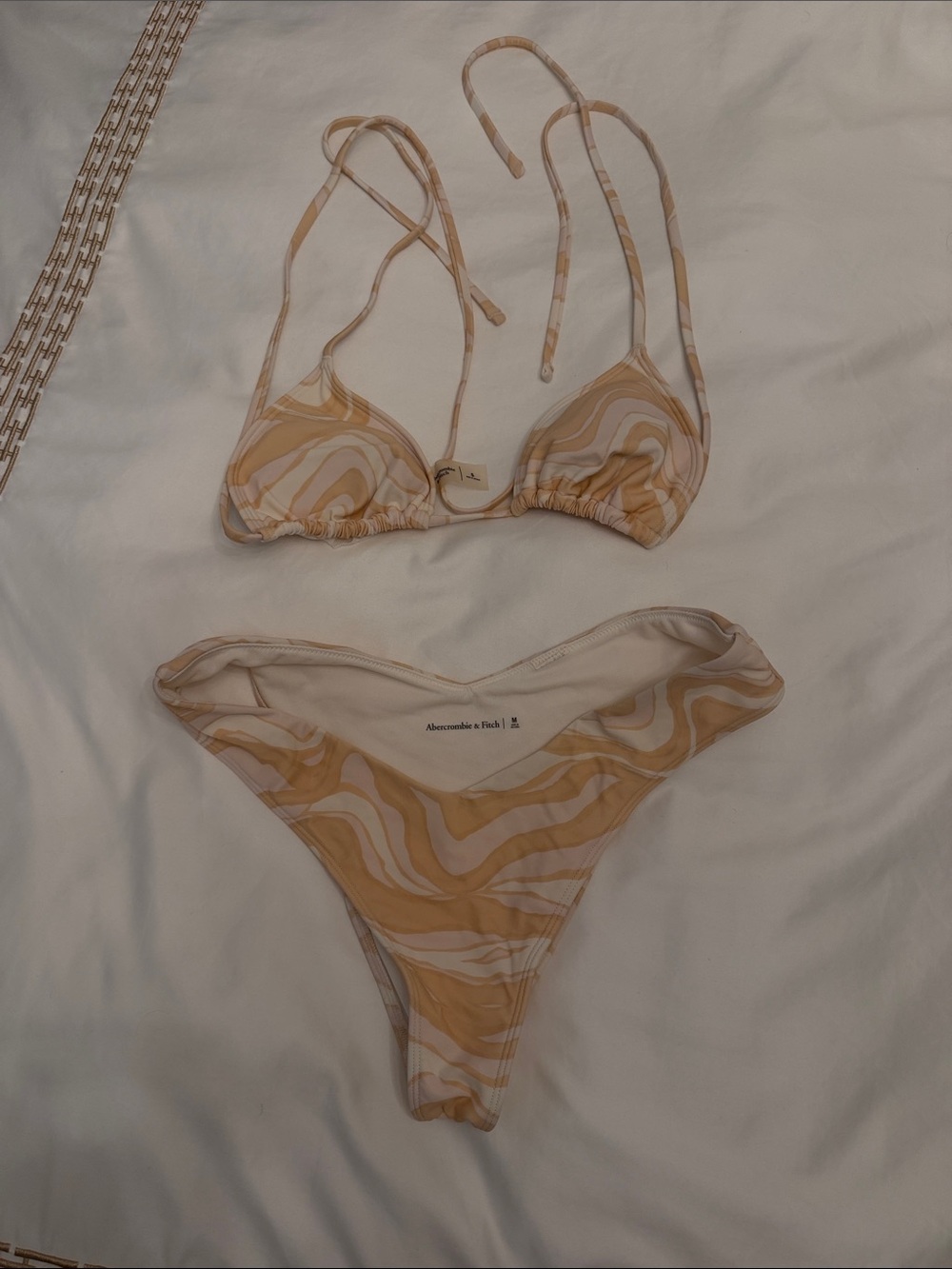 Abercrombie & Fitch Beige and White Swirl Bikini Set